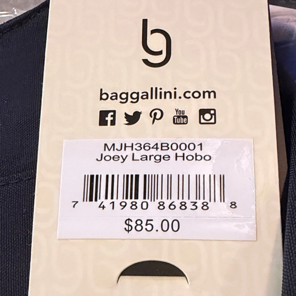 Baggallini Black Joey Large Hobo Bag/NWT